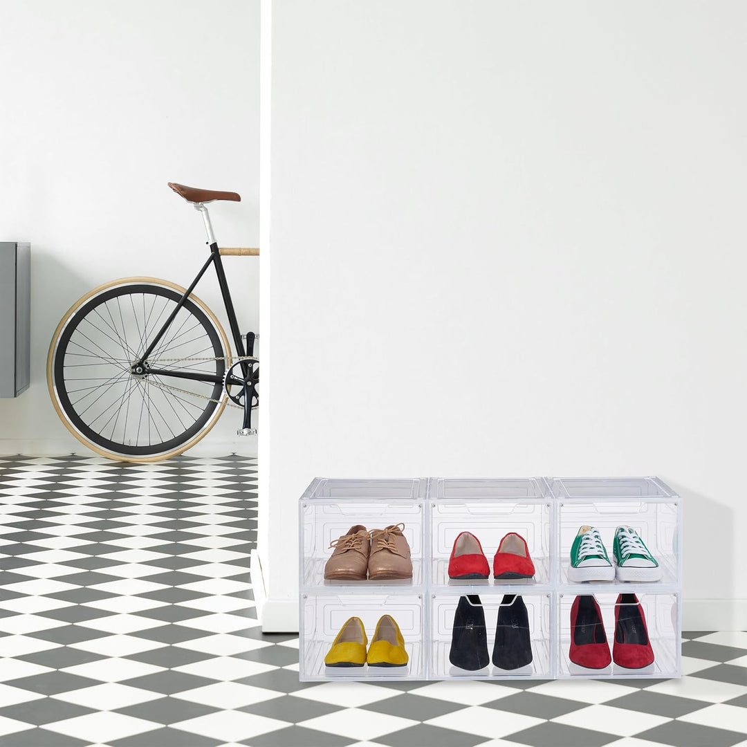 Relaxdays Schuhboxen 6er Set, mit Tür, Schuhorganizer, stapelbar, für Schuhe bis Grösse 50, Sneaker