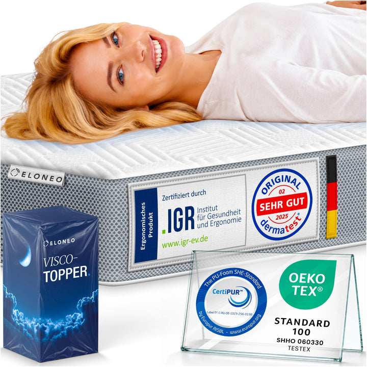 ELONEO Viscoelastischer Matratzen Topper 80x190cm, Matratzentopper mit Memory Foam Effekt, 4 cm Höhe
