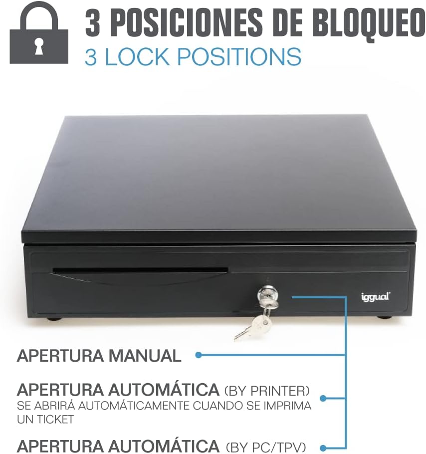 iggual - Geldkassette Abschliessbar IRON - 30 | Kassenschublade mit automatischer oder manueller Öff