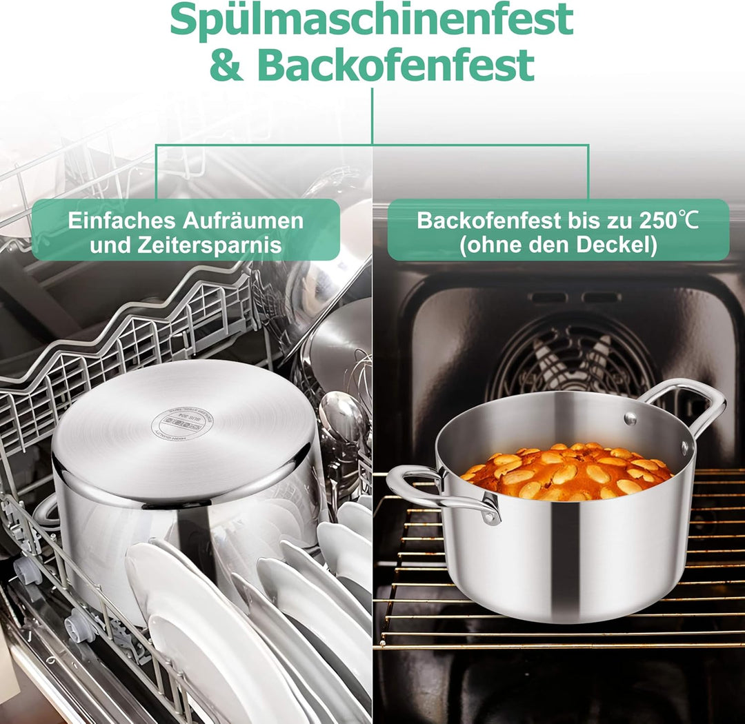 Homikit Kochtopf 24cm, 5,3L Gross Suppentopf Induktion aus 3-Lagen Edelstahl für alle Herdearten, Ed