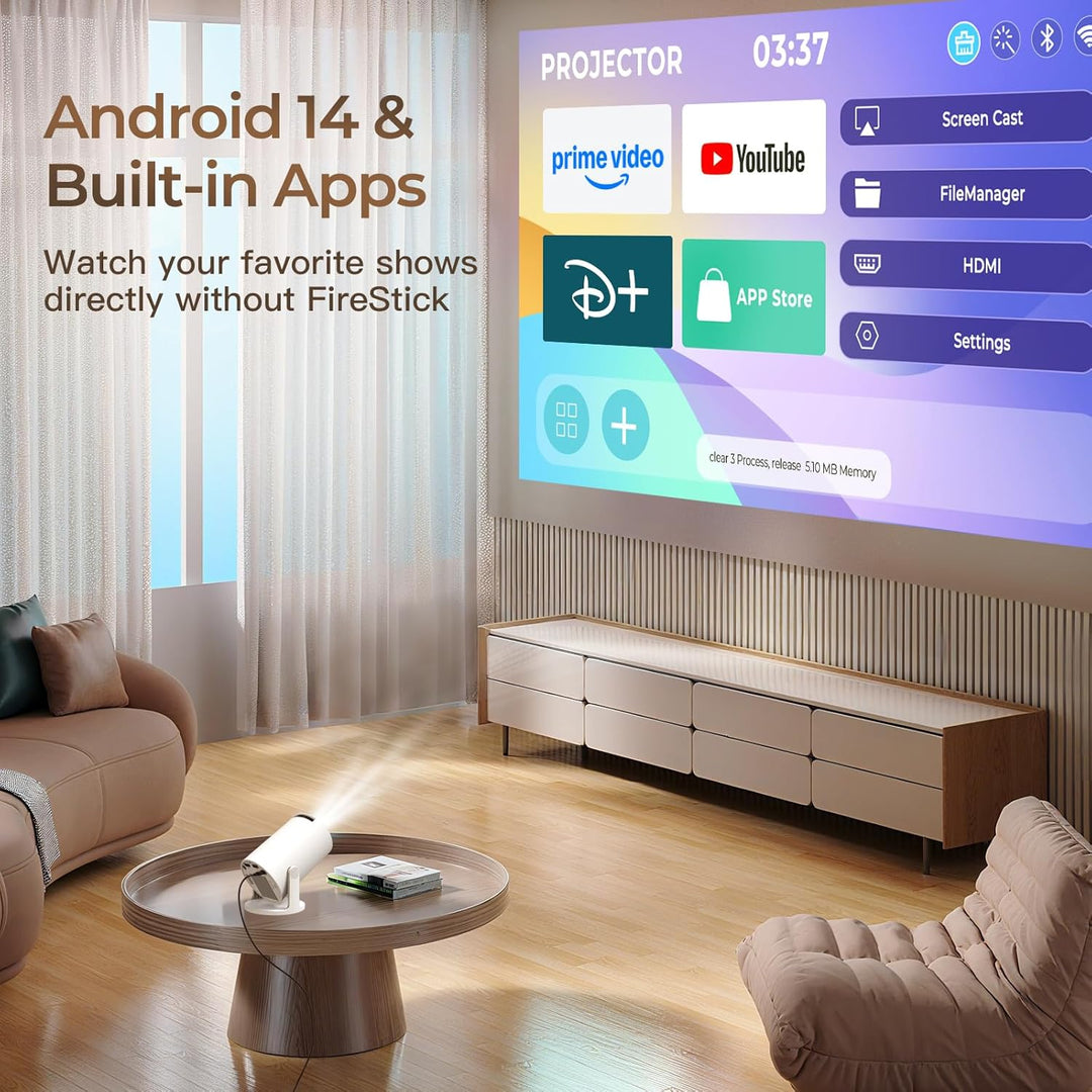 4K 1080P Unterstützt Mini Beamer Projektor Auto Keystone Smart Beamer Android 11 Integrierte Apps Po