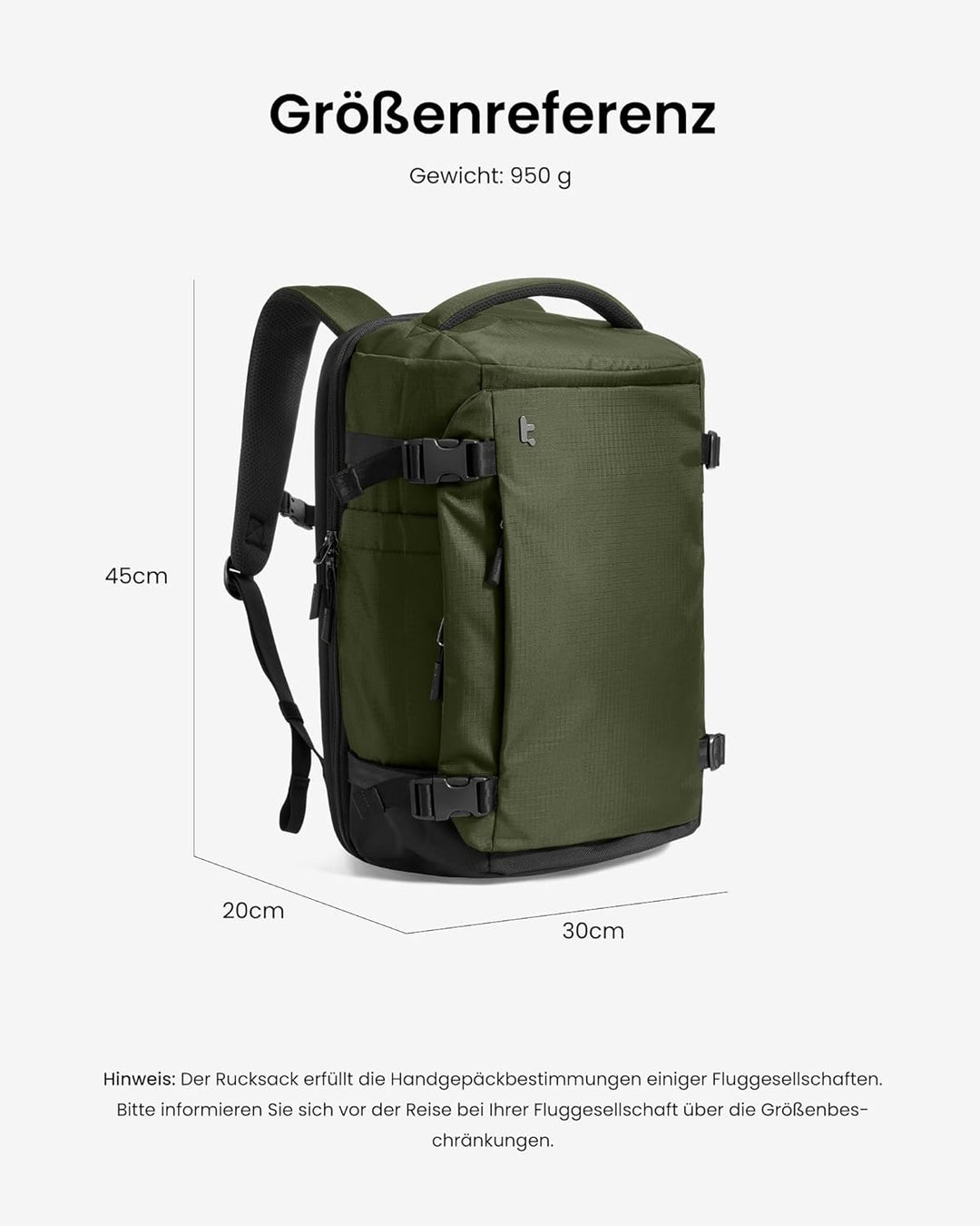 tomtoc 28L Reiserucksack, TSA-freundlicher Handgepäck Rucksack, Wasserdichter Easyjet Rucksack Handg