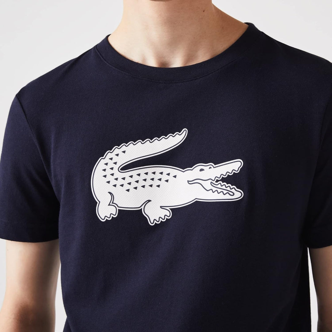 Lacoste Herren TH2042 T-Shirt Rundhals, Männer Logo Print Tee,Regular Fit, XS Marineblau / Weiss