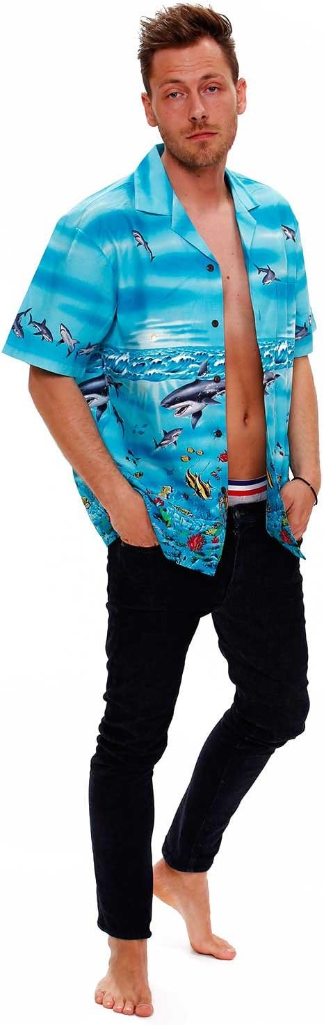 KY‘s | Original Hawaiihemd | Herren | S - 8XL | Kurzarm | Front-Tasche | Hawaii-Print | Haie Meer Fi