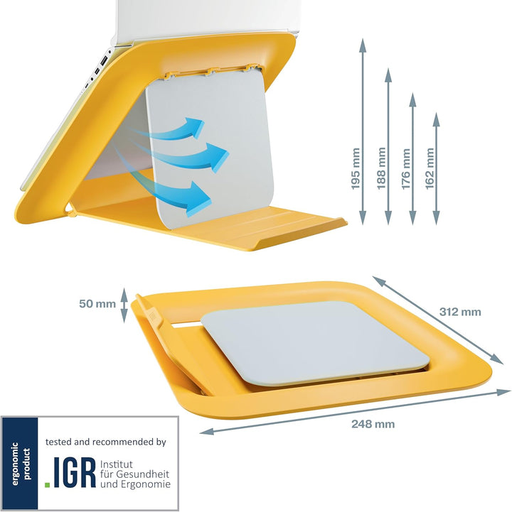 Leitz Höhenverstellbarer Laptopständer, Kompakte Laptop-Erhöhung mit 4 Höhen für 13“-15“ Notebooks,