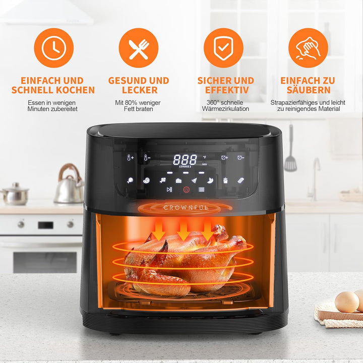 CROWNFUL Luftfritteuse 6.5L, 7QT Heissluftfriteuse elektrische 12 in 1 Öllose Herd , Heissluft Fritt