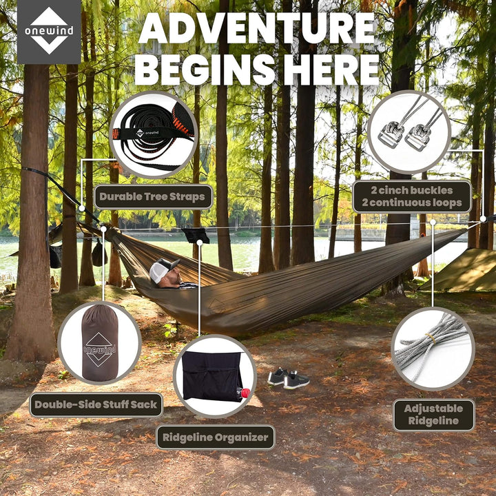 onewind Lange ultraleichte Campinghängematte für Backpacker, tragbar, kompakt, ideal für Wandern, Ca