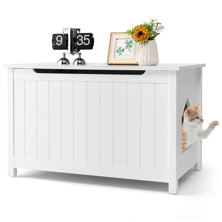 COSTWAY Katzenschrank für Katzentoilette, Katzenklo Schrank mit Eingang &amp; Klappdeckel, Katzenhöhle m