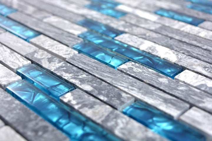 Mosaik Fliese Transluzent grau Verbund Glasmosaik Crystal Stein grau blau für WAND BAD WC DUSCHE KÜC