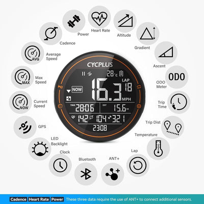 CYCPLUS Fahrradcomputer GPS Fahrradtacho Kabellos, Wasserdicht IPX6 Fahrrad Computer ANT+ Drahtloser