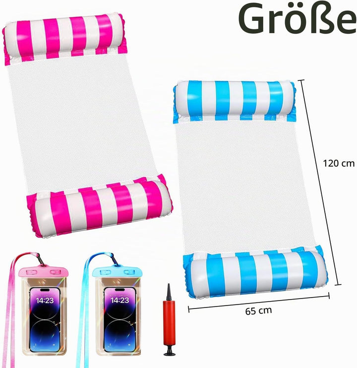 2 Stück XL Luftmatratze Pool 4 IN 1 Wasserhängematte mit Netz - Aufblasbare Schwimmmatte Wasserspiel