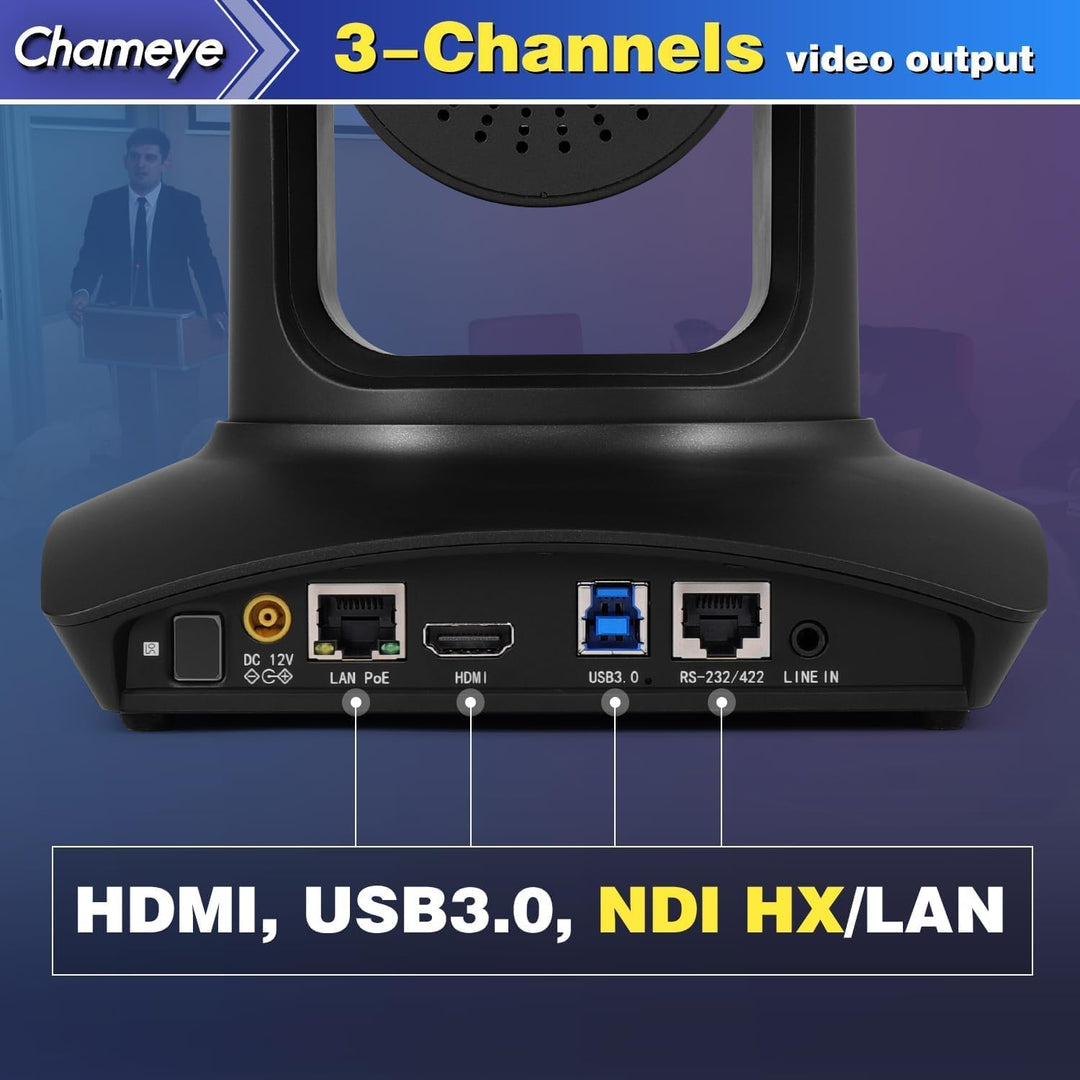 Chameye 4K PTZ Kamera NDI HX KI-Tracking 20x Optischer Zoom, mit HDMI/USB3.0/LAN(PoE), für LIve-Gott