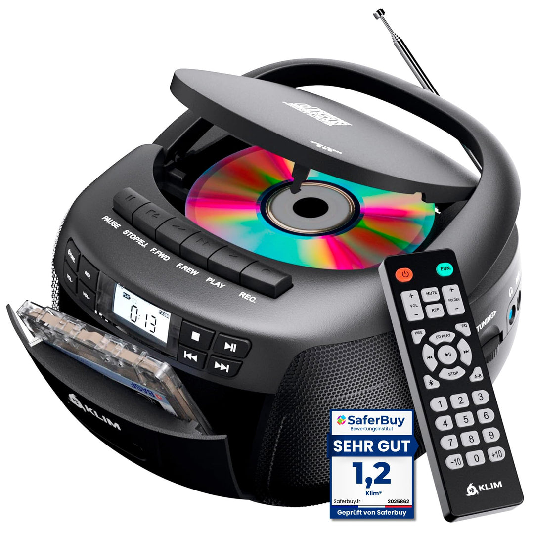 KLIM CD Player mit Kassette, Kassettenspieler, Kassettenrekorder, Radio mit CD und Kassette, CD Play