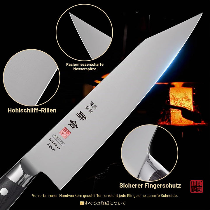 kanngou Classic. Japanisches Messer aus AUS-8 Stahl mit Kompletter Räuchergriff (Kiritsuke Knife, 21