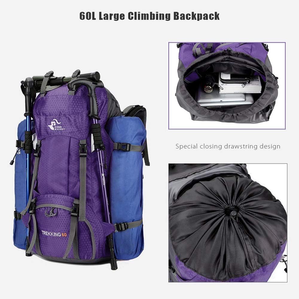 Bseash 60L Wasserdichter leichter Wanderrucksack mit Regenschutz, Outdoor Sport Tagesrucksack Multif