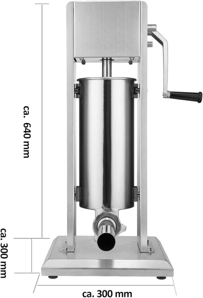 Zelsius Profi Wurstfüllmaschine aus Edelstahl (5 Liter, Silber) + vier verschiedene Füllrohre, Wurst