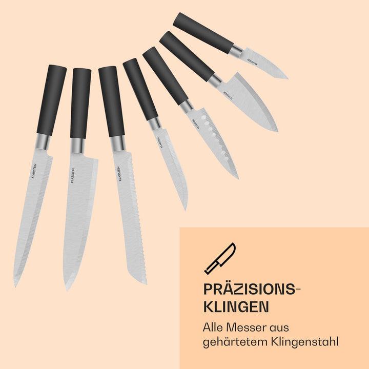Klarstein Kitano - Messer-Set, Messerblock, 8-teilig, Präzisionsklingen, Rostfreier Edelstahl, Holzb