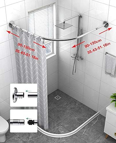 Eck-Duschvorhangstange, verstellbar, Edelstahl, L-förmig, ohne Bohren, für Badezimmer, Badewanne, Be