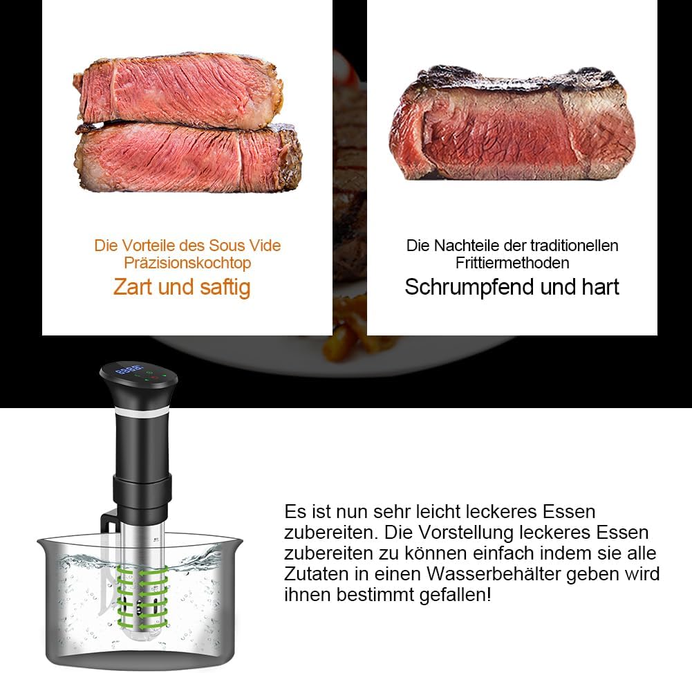 Sous Vide Garer Sous Vide Stick aus Edelstahl, Slow Cooker mit LED Touch-Display, 1000W Sous-vide Ga