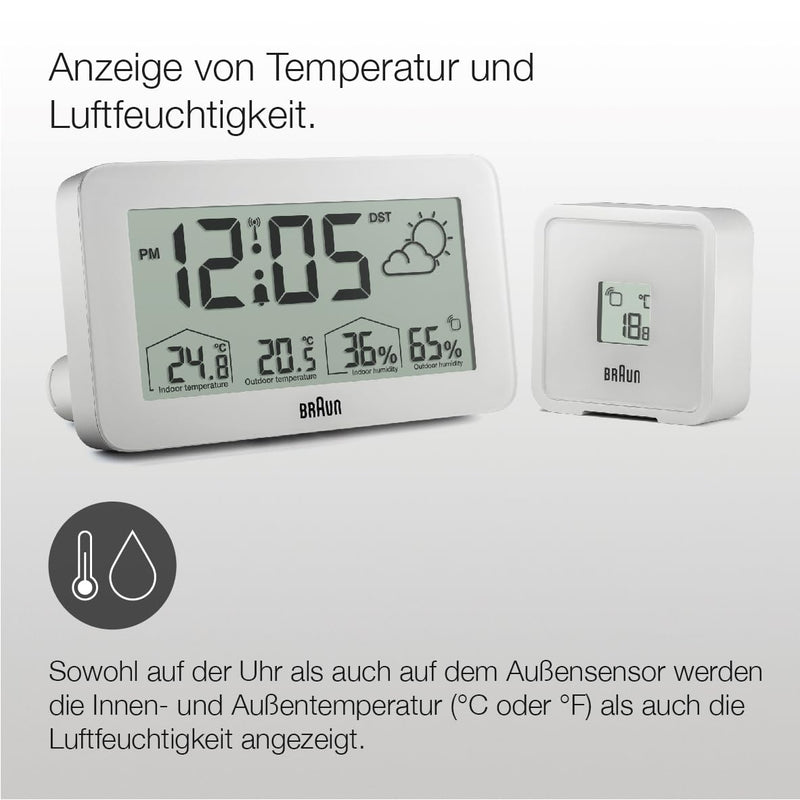 Braun Central European Time Zone (DCF) Digitale Funkwetterstation mit Innen- und Aussentemperatur- u