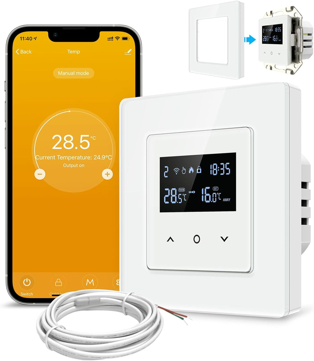 AVATTO Smart WiFi Themrmostat für Elektrische Fussbodenheizung, 55 x 55mm Standard, Programmierbar R