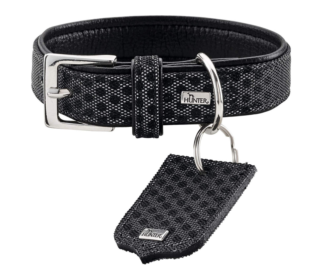 HUNTER HELLA REFLECT, Hundehalsband, reflektierend, Textil, Kunstleder, 35 (XS), schwarz schwarz 35,
