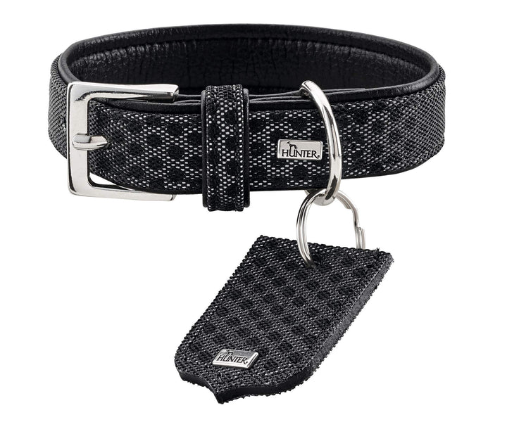 HUNTER HELLA REFLECT, Hundehalsband, reflektierend, Textil, Kunstleder, 35 (XS), schwarz schwarz 35,