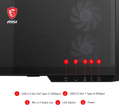 MSI MAG PANO M100R PZ mATX PC-Gehäuse - 3 x 120 mm Reverse-Blade ARGB-Lüfter und 1 x 120 mm ARGB-Lüf