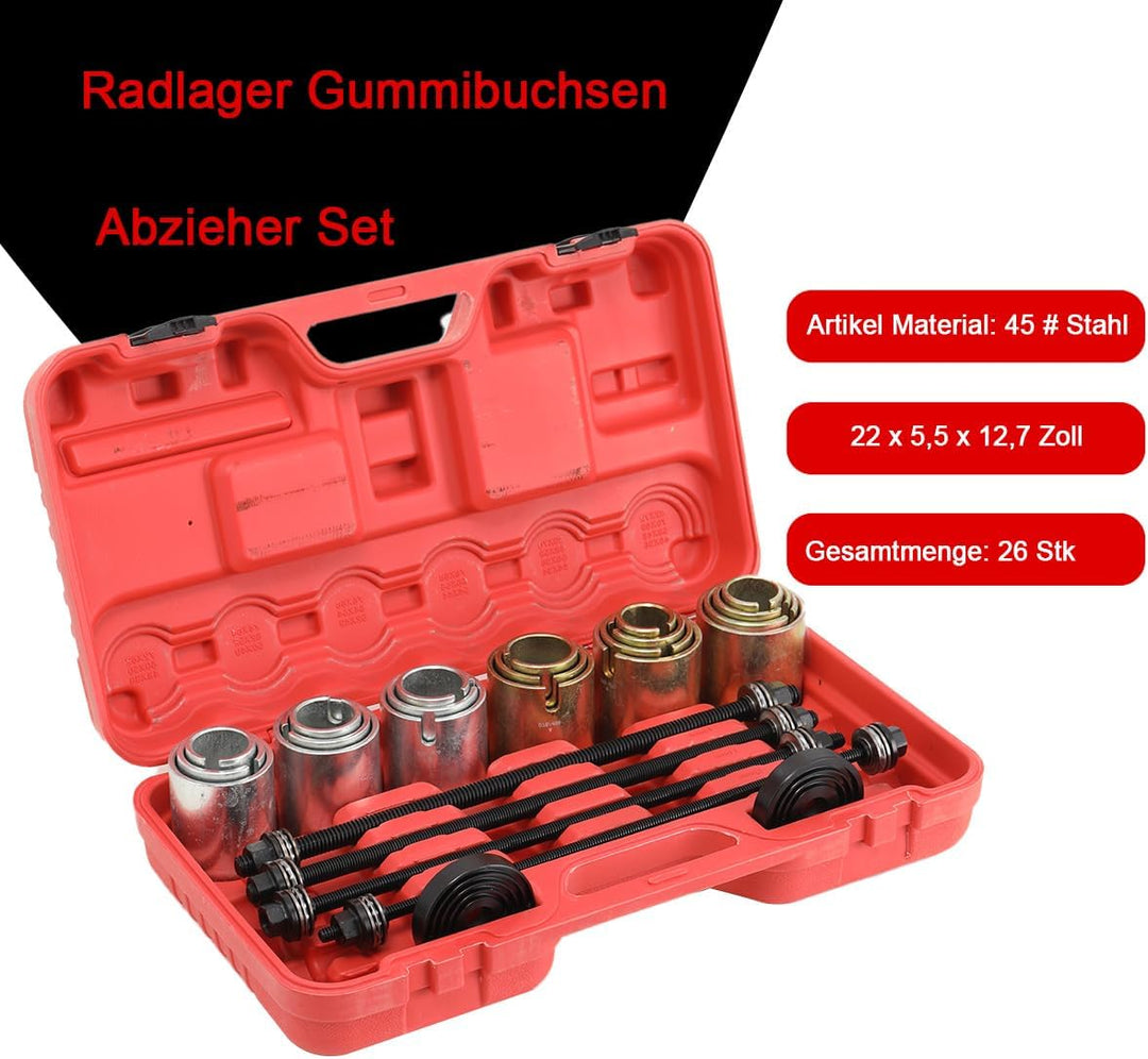 27tlg Silentlager Werkzeug Abzieher Satz Gummibuchsen Buchsen Achslager Montage Demontage Lager Gumm