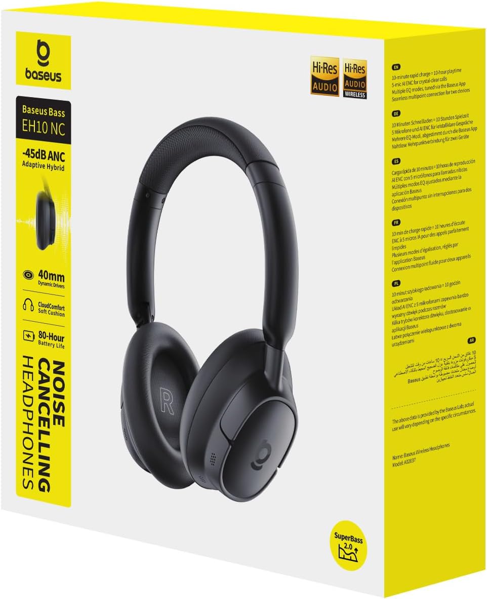Baseus EH10 NC Bluetooth Kopfhörer mit -45dB Hybrid Active Geräuschisolierung, Over-Ear Kopfhörer mi
