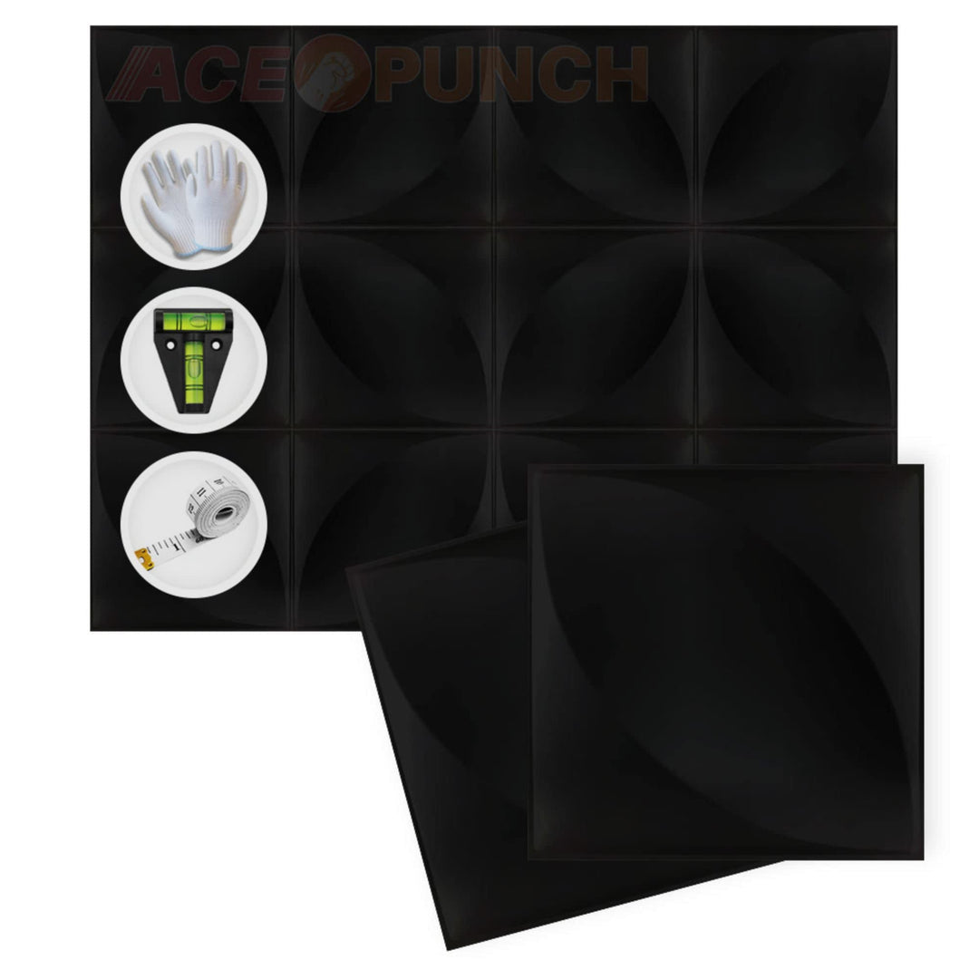 Acepunch New 12 Stücke of Schwarz 30CM X 30CM Petal Design Strukturierte PVC wasserdicht 3D-Wandpane