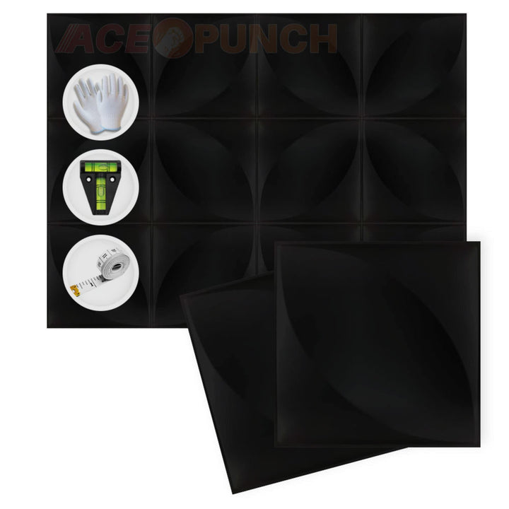 Acepunch New 12 Stücke of Schwarz 30CM X 30CM Petal Design Strukturierte PVC wasserdicht 3D-Wandpane