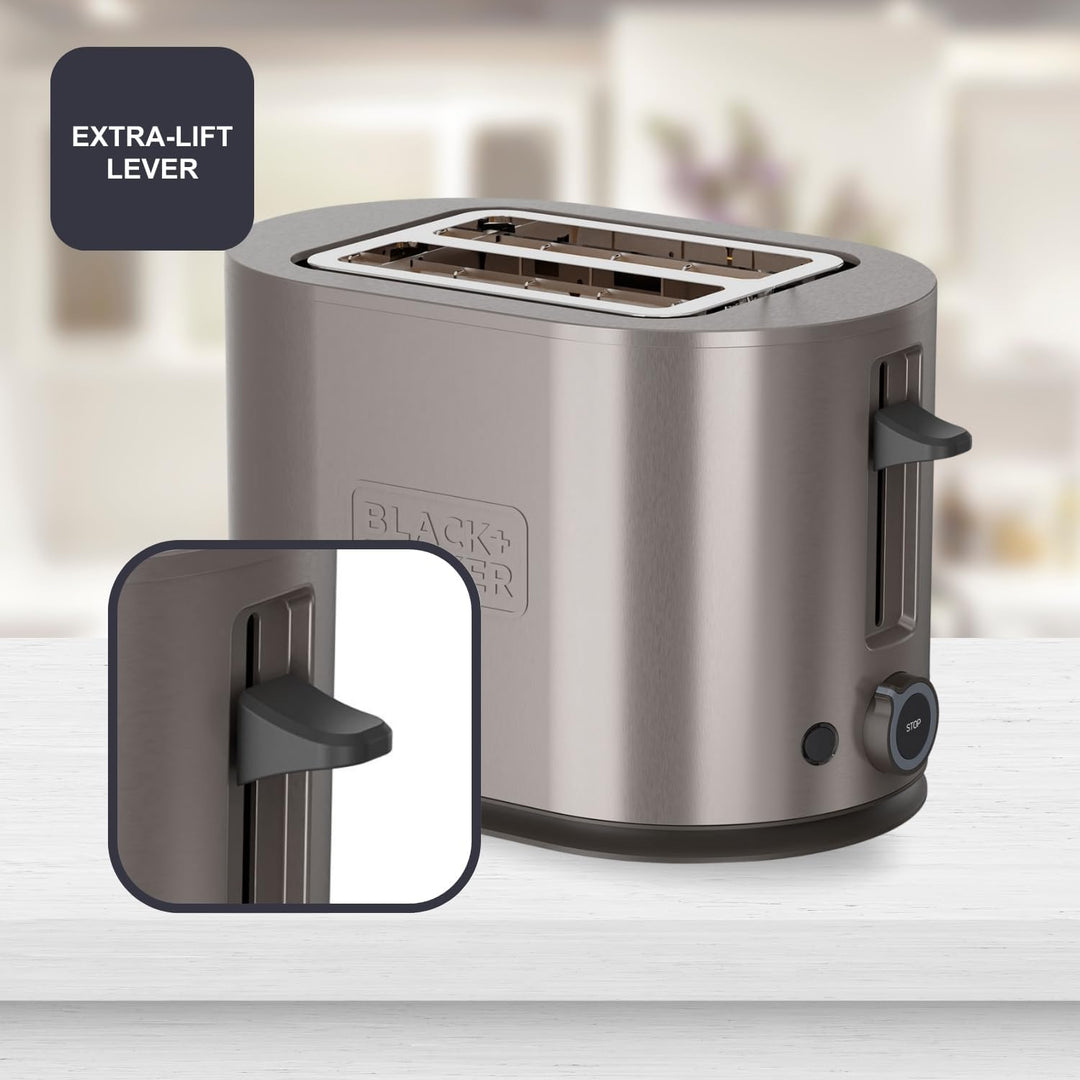 BLACK+DECKER - Toaster BXTO901E 900W | 2 Schlitze | Automatische Zentrierung | 7 Bräunungsstufen | 3