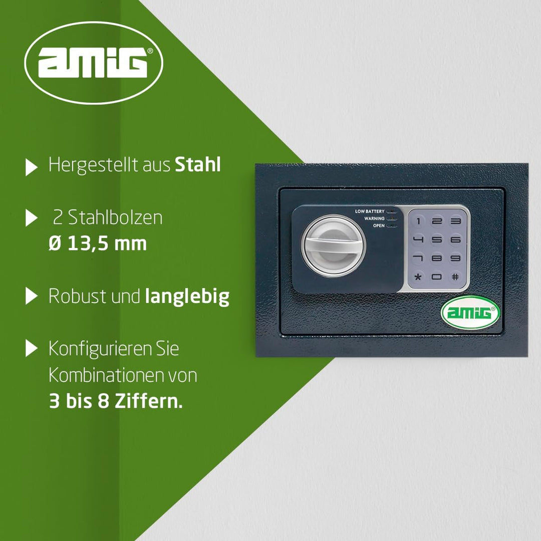 Amig - Tresor mit Tastaturöffnung | Notsicherheitsschlüssel und Knauf | Anti-Bumping-System | Safe z