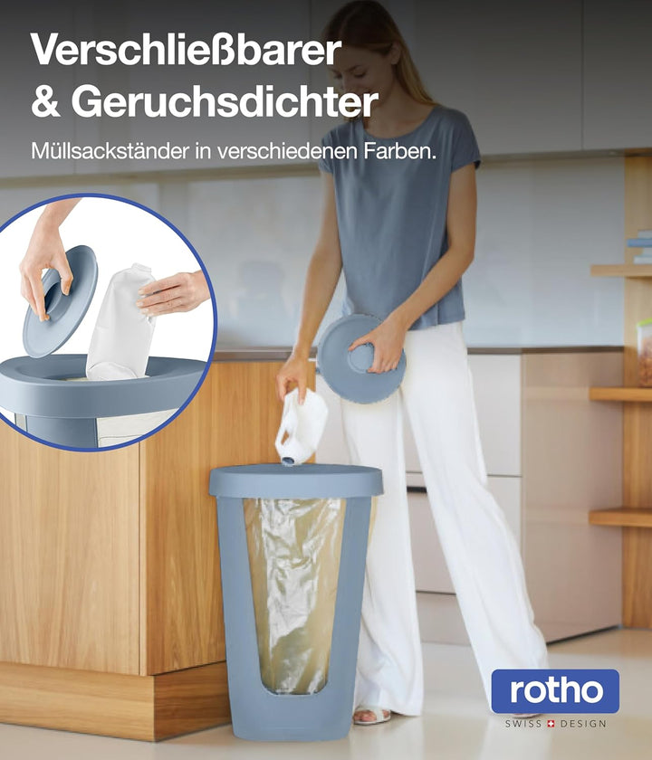 Rotho Fabu Müllsackständer gelber Sack mit Deckel, Kunststoff (PP recycelt), blau, 40 cm 1 x Müllsac