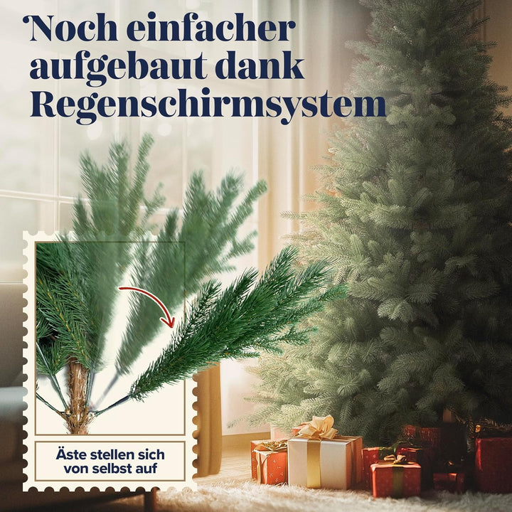 Weihnachtsbaum künstlich 180cm 100% PE Spritzguss - TESTSIEGER - Naturgetreu, dichte Zweige, Künstli