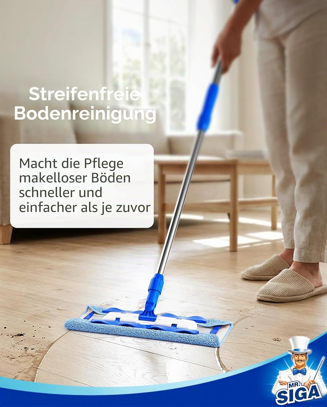 MR.SIGA Professionelle Mikrofaser-Wischmop Bodenwischer Reinigung für Hartholz-, Laminat-, Fliesenbo