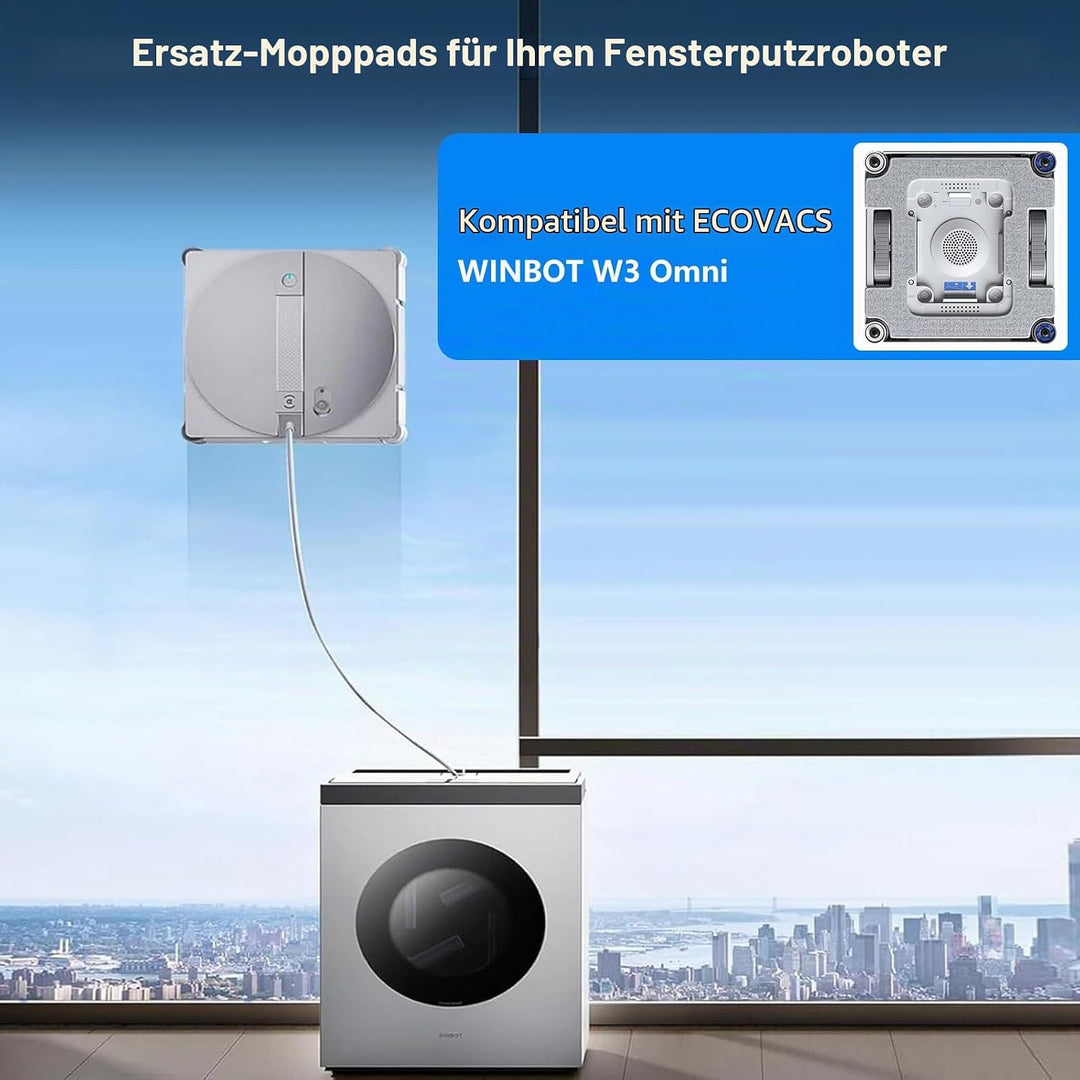 Mikrofaser-Reinigungspad mit Halterungs-Set für Ecovacs Winbot W3 Omni Fensterreinigungsroboter, Ers