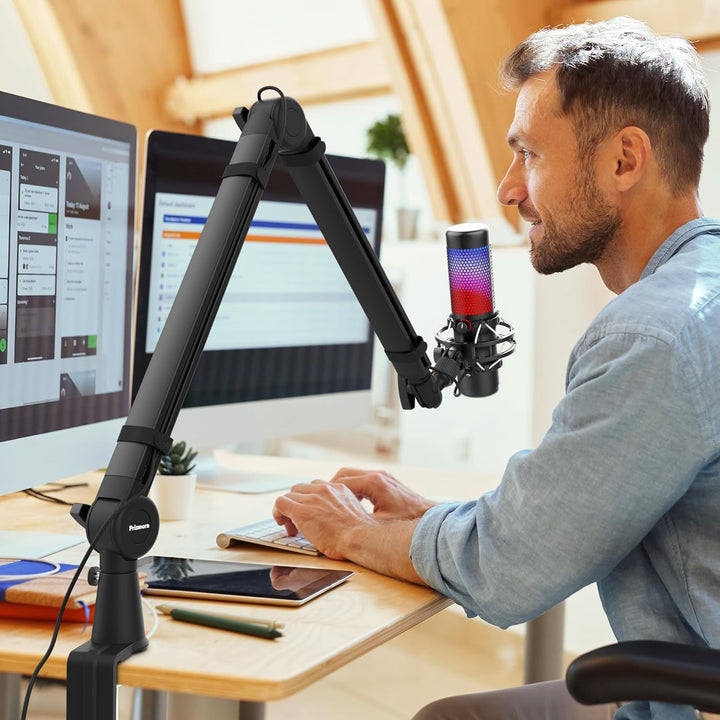 Mic Arm, Premium Mikrofon Galgenarm mit Kabelmanagement, 360°Drehbarer Broadcasting Galgenarm, Mic B