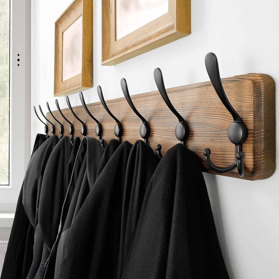 SKOLOO Garderobenleiste Holz, Vintage, Stabile Kleiderhaken Wand mit 10 Dreifachhaken, zum Aufhängen