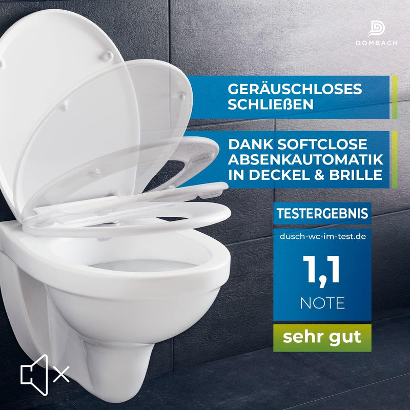 Dombach® Premium Toilettendeckel mit Absenkautomatik Abnehmbar (Weiss) WC Sitz mit Absenkautomatik,