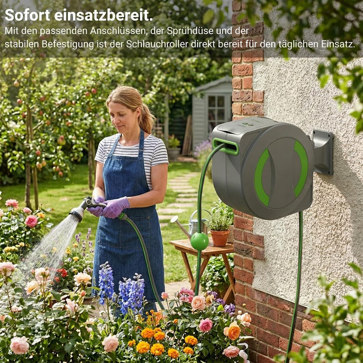 Dönges novaterra® Akku Schlauchtrommel 30m – Automatische akkubetriebene Gartenschlauchtrommel mit e