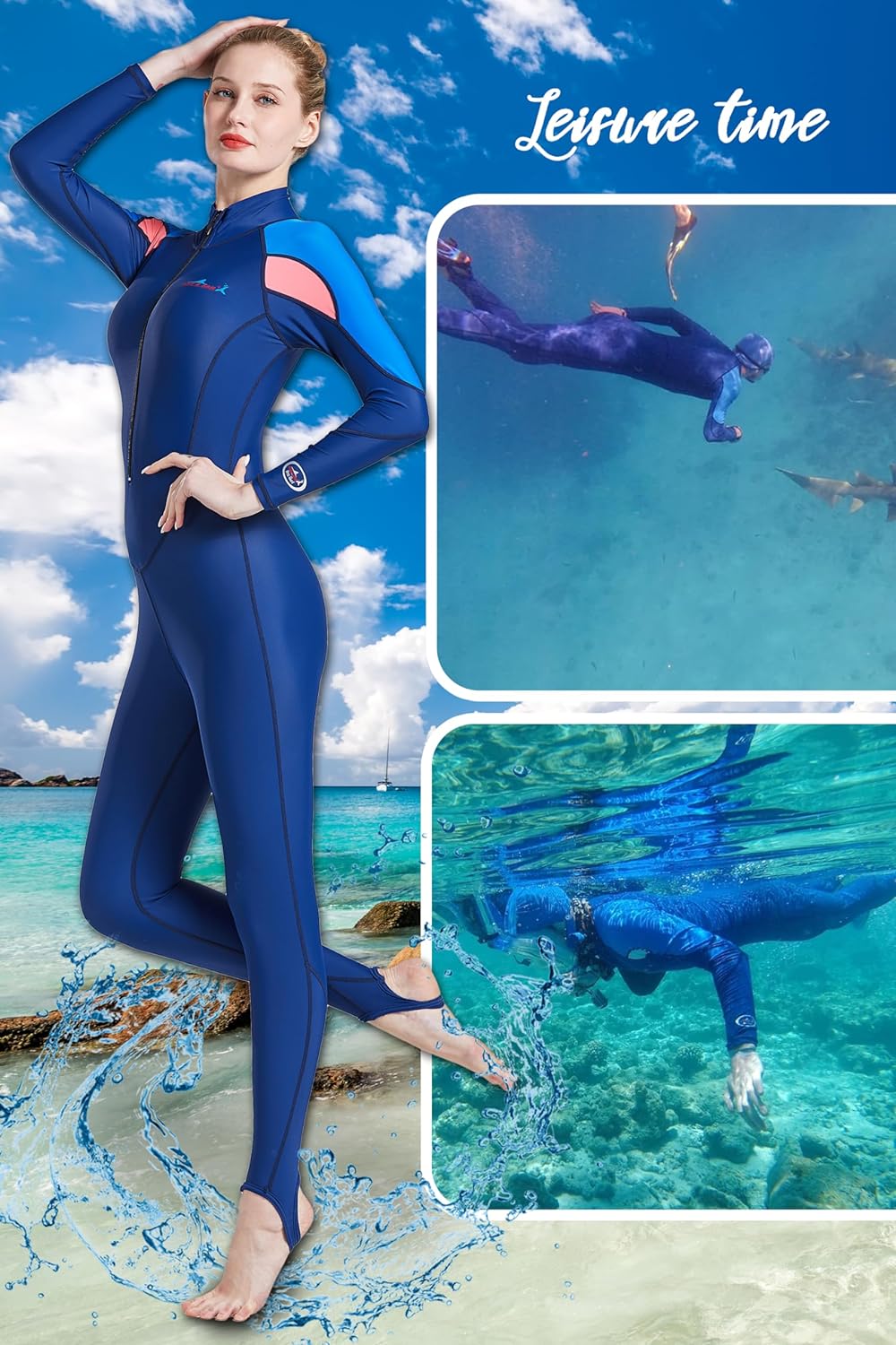 Damen Herren Lange Ärmel Tauchanzug One Piece UV-Schutz Badeanzug Sommer Herbst M Damen, M Damen