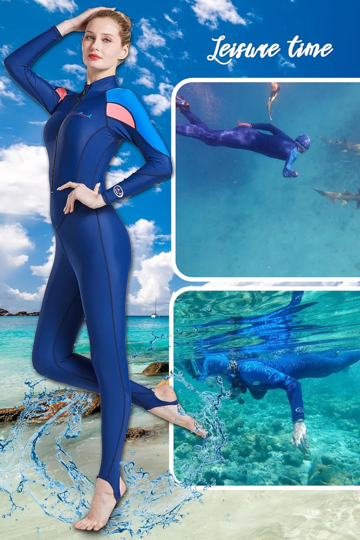 Damen Herren Lange Ärmel Tauchanzug One Piece UV-Schutz Badeanzug Sommer Herbst M Damen, M Damen