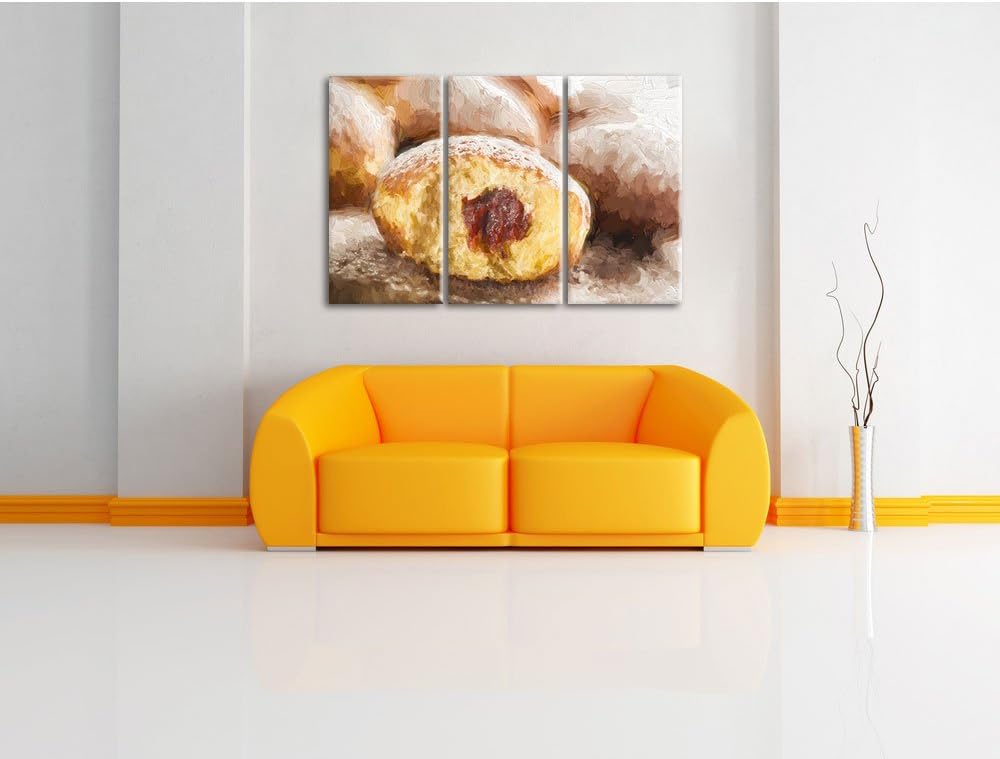 Pixxprint Lecker gefüllte Krapfen Pinsel Effekt 3-Teiler Leinwandbild 120x80 Bild auf Leinwand