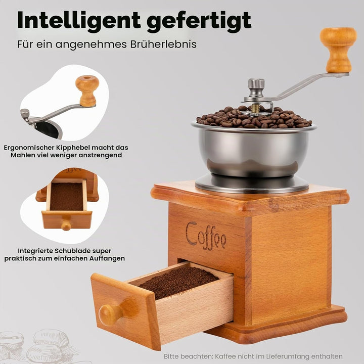Kaffeemühle Manuell, Braun Retro Manuelle Kaffeemühle, 9,5x6,5x16 cm, handmühle für kaffeebohnen, gr