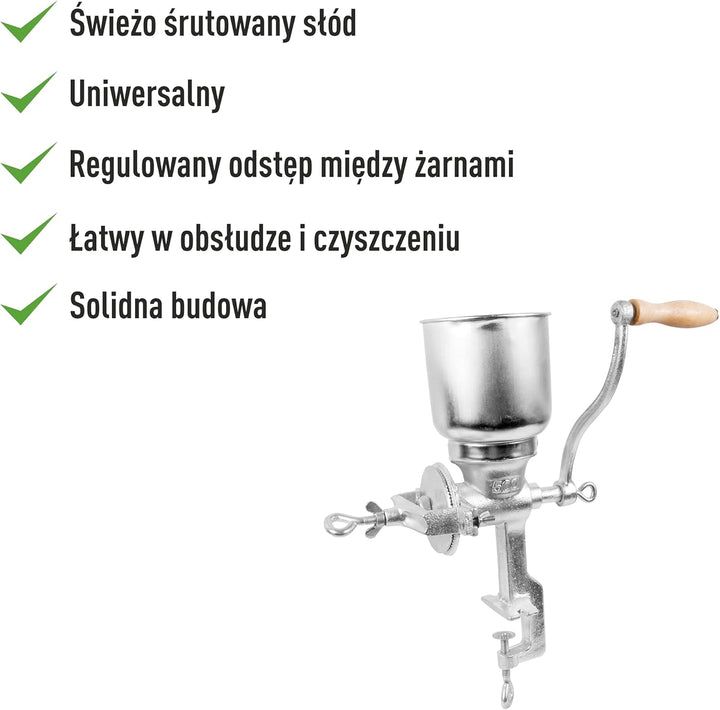 Browin 408500 Handschrotmühle 1 kg, Manuelle Getreidemühle mit hohem Trichter zum Mahlen von Malz zu