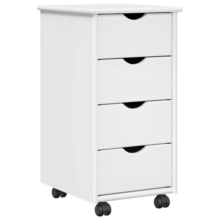 vidaXL Rollschrank Mit Rad Weiss 34 x 39 x 65,5 cm Massivholz Kiefer, Minimalistischer Rollschrank,