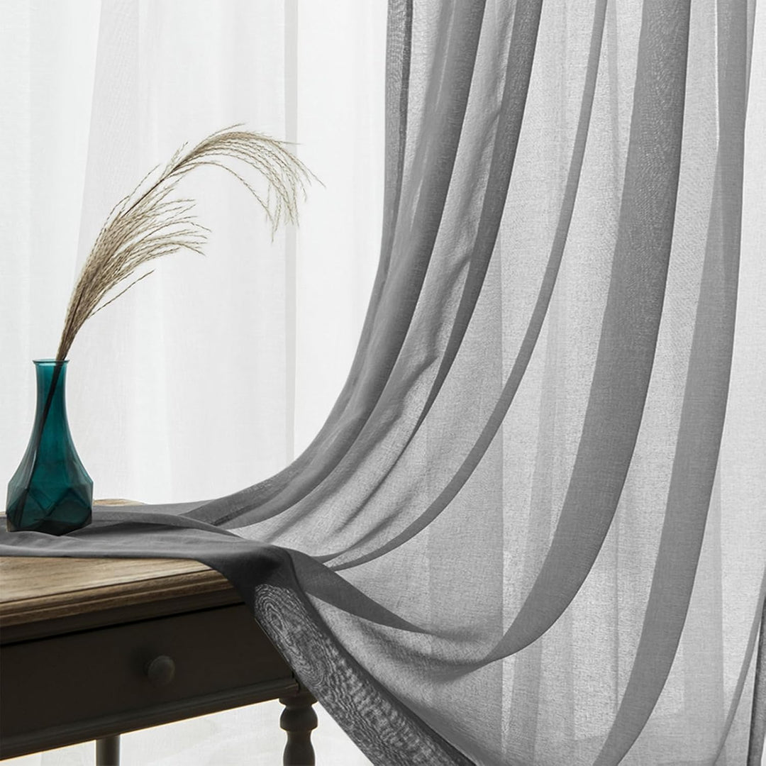 TOPICK Gardine Voile Vorhang Kurz Mit Ösen Sheer Vorhänge Transparent Gaze Paarig Ösenschals für Woh