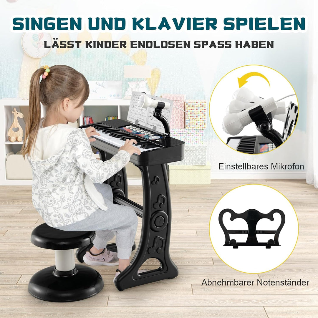 DREAMADE Kinder Keyboard, 37 Tasten E-Piano mit Notenständer & Mikrofon & Hocker, Klavier Spielzeug